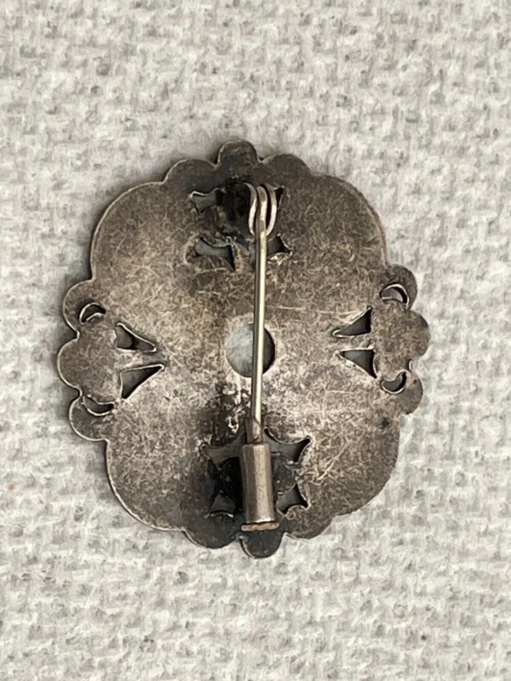 Antique Art Nouveau Celtic Revival Champleve Enamel Trombone Clasp Brooch Pin 1.